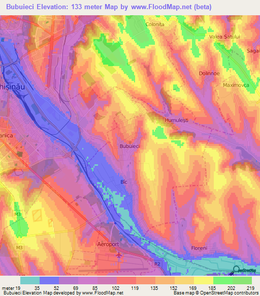 Bubuieci,Moldova Elevation Map