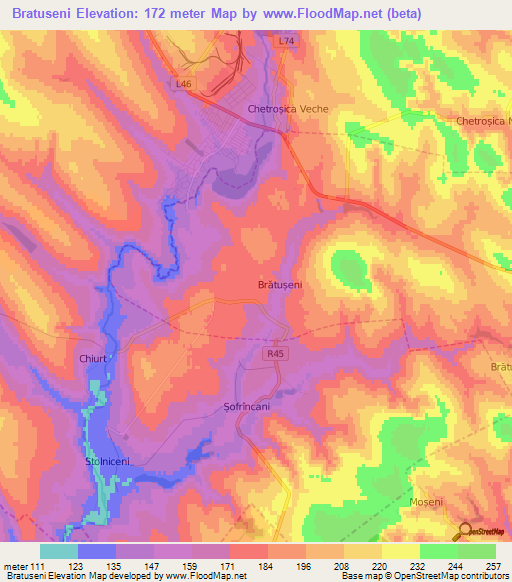 Bratuseni,Moldova Elevation Map