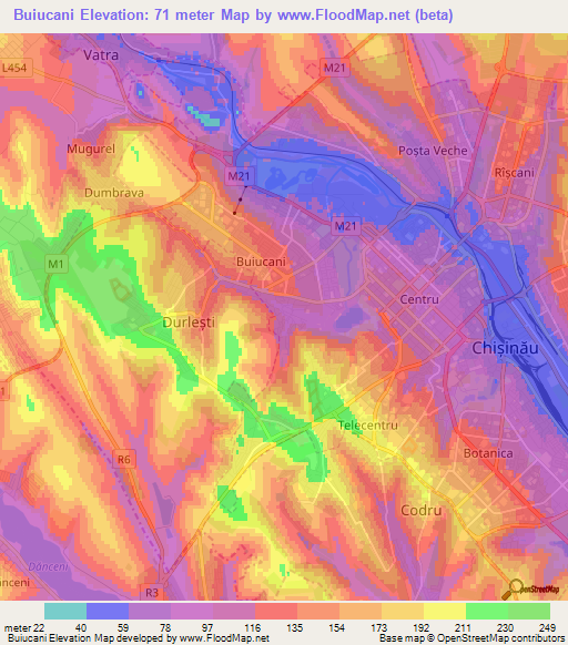 Buiucani,Moldova Elevation Map