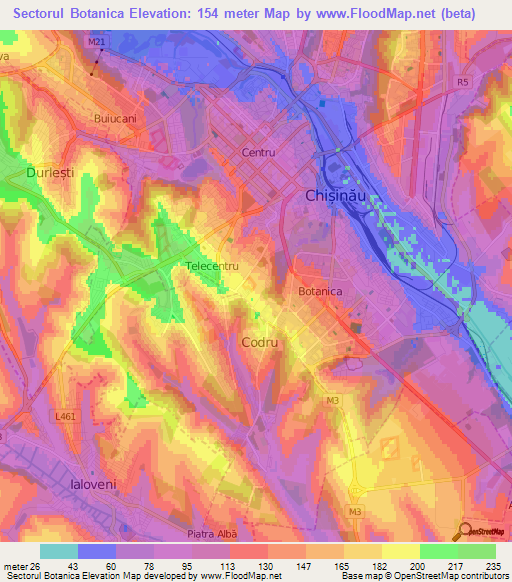 Sectorul Botanica,Moldova Elevation Map