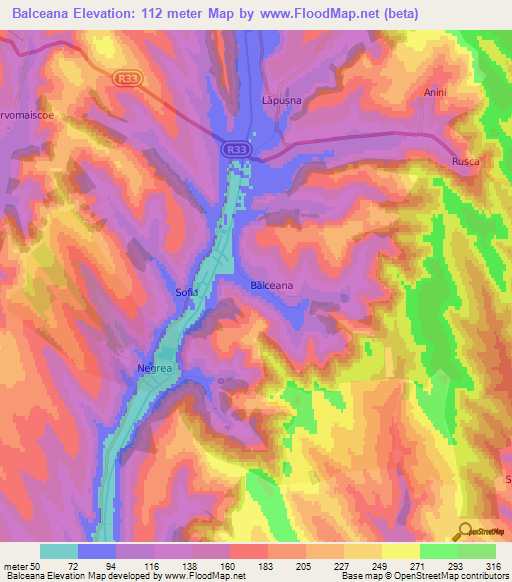 Balceana,Moldova Elevation Map