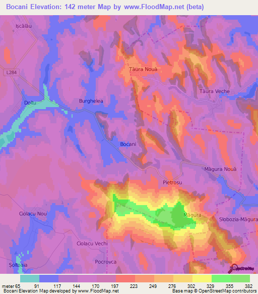 Bocani,Moldova Elevation Map