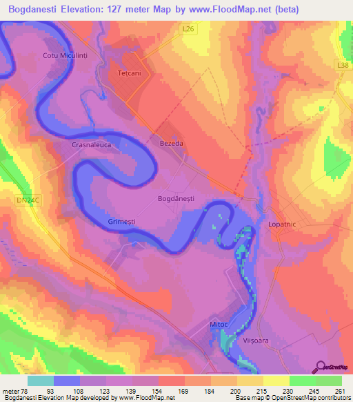 Bogdanesti,Moldova Elevation Map