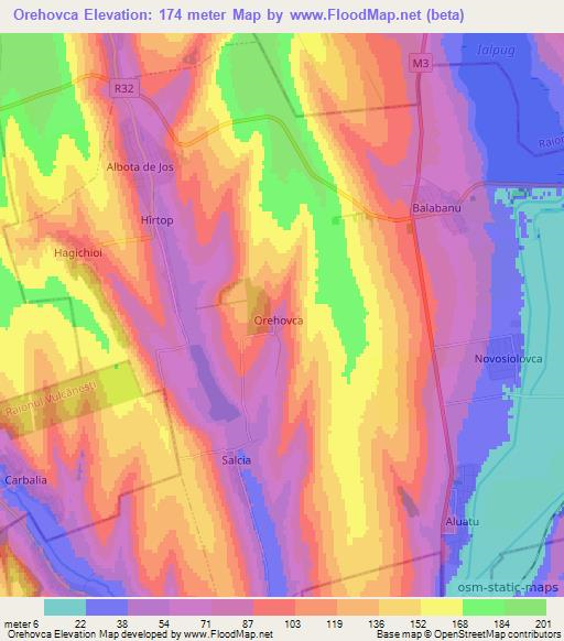 Orehovca,Moldova Elevation Map