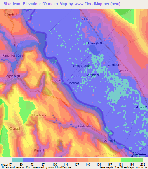 Bisericani,Moldova Elevation Map