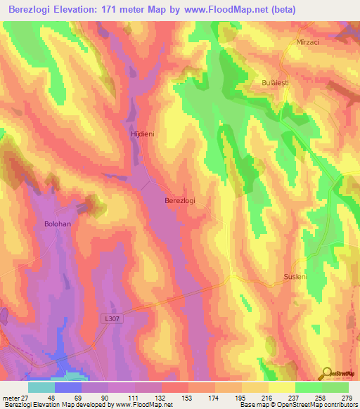 Berezlogi,Moldova Elevation Map