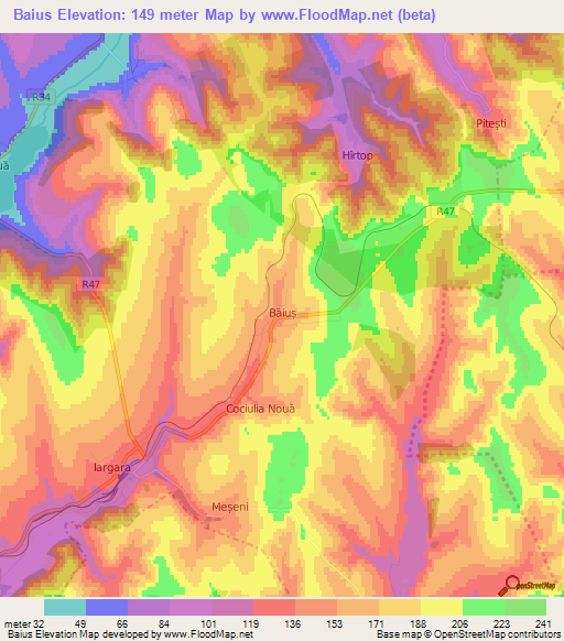 Baius,Moldova Elevation Map