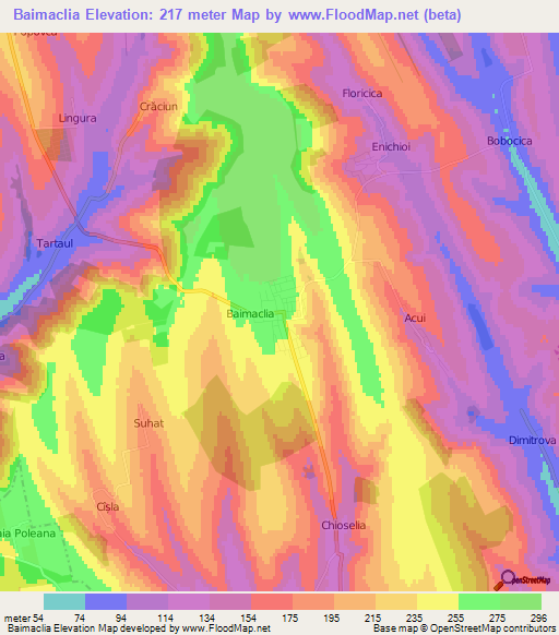 Baimaclia,Moldova Elevation Map