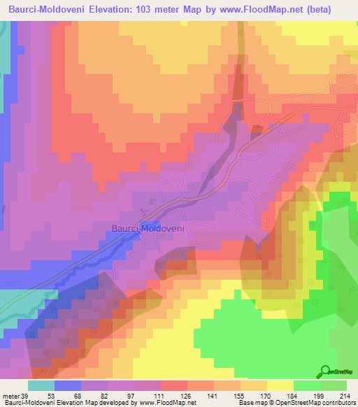 Baurci-Moldoveni,Moldova Elevation Map