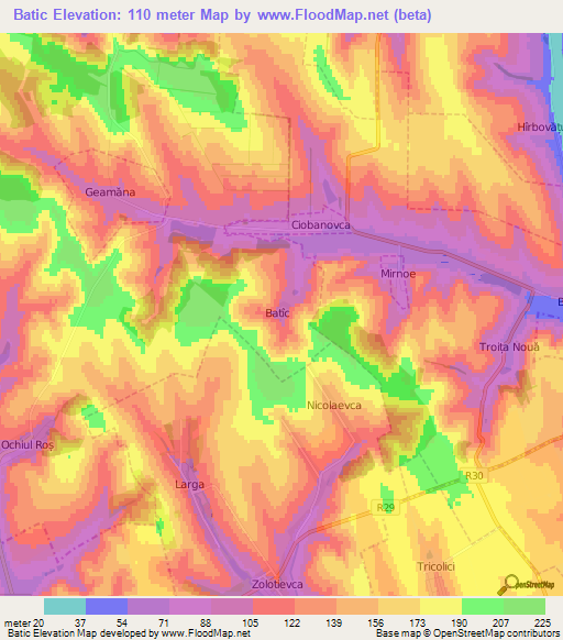 Batic,Moldova Elevation Map