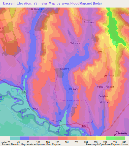 Bacseni,Moldova Elevation Map