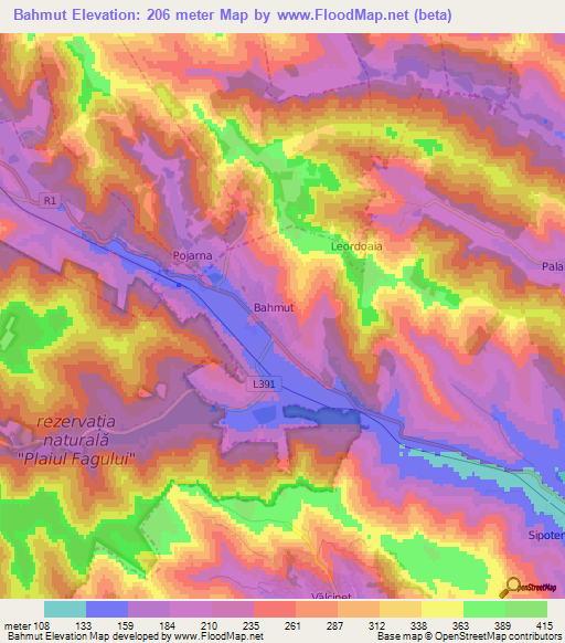 Bahmut,Moldova Elevation Map