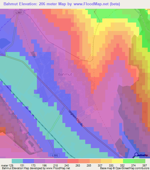 Bahmut,Moldova Elevation Map