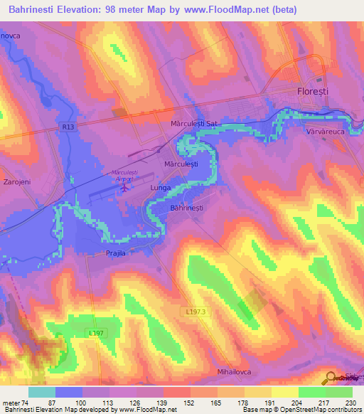 Bahrinesti,Moldova Elevation Map