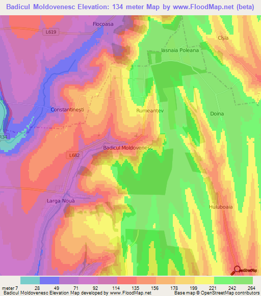 Badicul Moldovenesc,Moldova Elevation Map