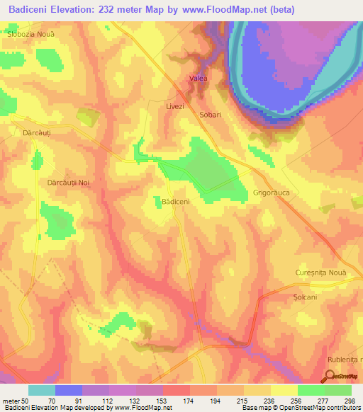 Badiceni,Moldova Elevation Map