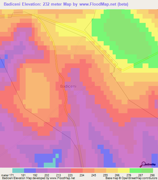 Badiceni,Moldova Elevation Map