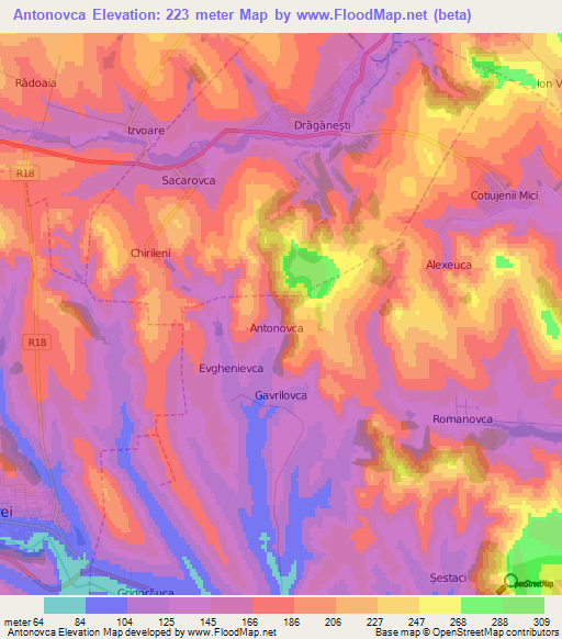 Antonovca,Moldova Elevation Map