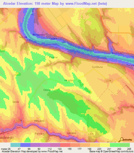 Alcedar,Moldova Elevation Map