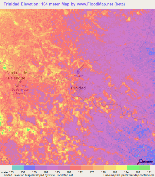 Trinidad,Colombia Elevation Map