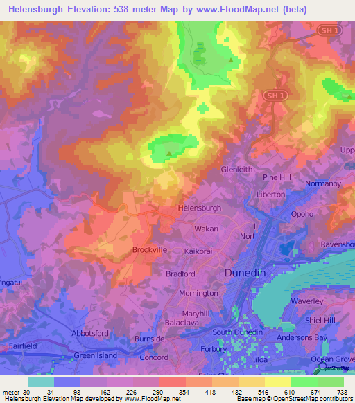 Helensburgh,New Zealand Elevation Map