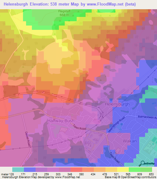 Helensburgh,New Zealand Elevation Map