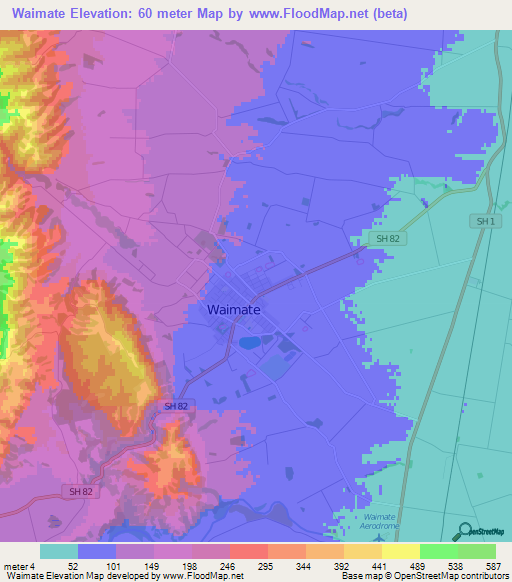 Waimate,New Zealand Elevation Map