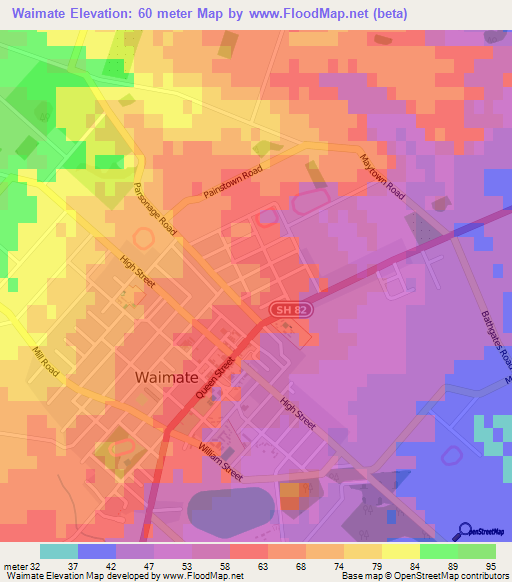 Waimate,New Zealand Elevation Map