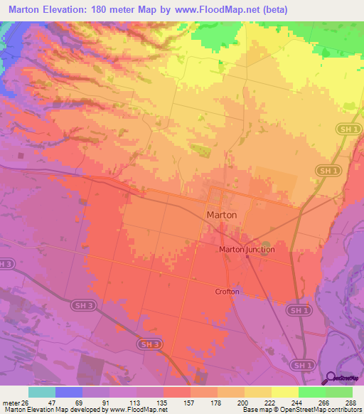 Marton,New Zealand Elevation Map