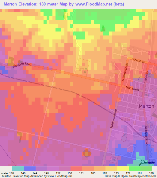 Marton,New Zealand Elevation Map