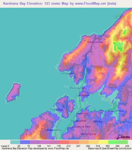 Elevation of Karehana Bay,New Zealand Elevation Map, Topography, Contour