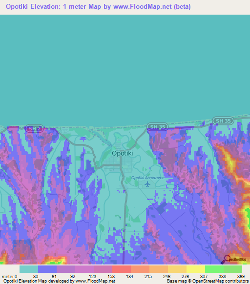 Opotiki,New Zealand Elevation Map