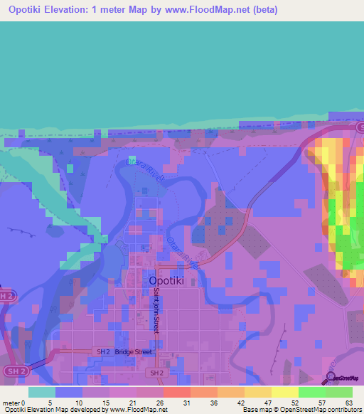 Opotiki,New Zealand Elevation Map