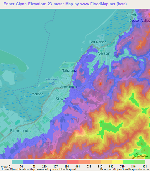 Enner Glynn,New Zealand Elevation Map