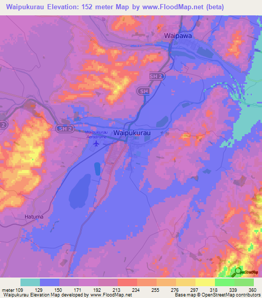 Waipukurau,New Zealand Elevation Map