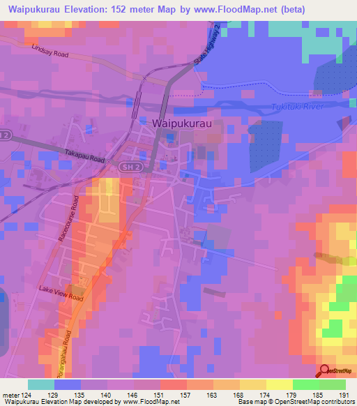 Waipukurau,New Zealand Elevation Map