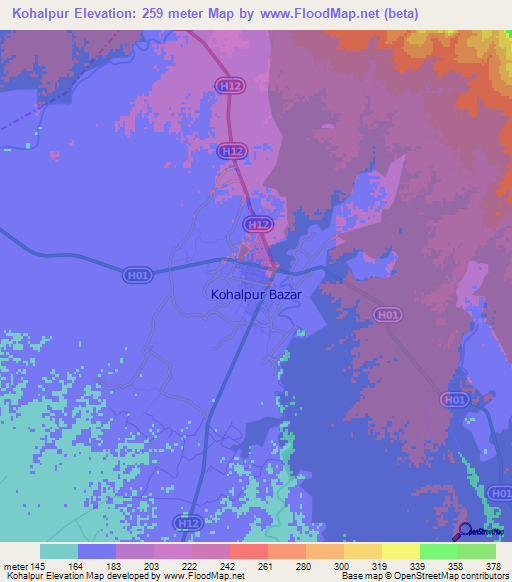 Kohalpur,Nepal Elevation Map