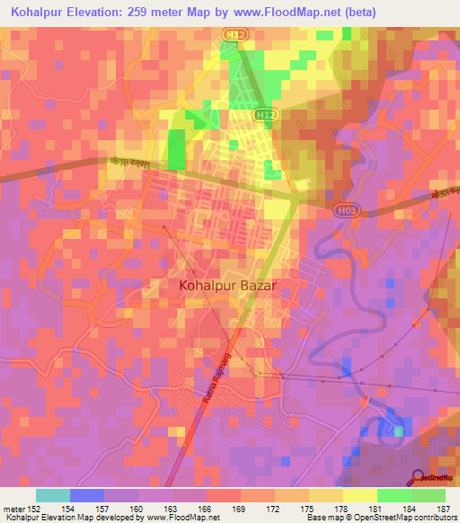 Kohalpur,Nepal Elevation Map