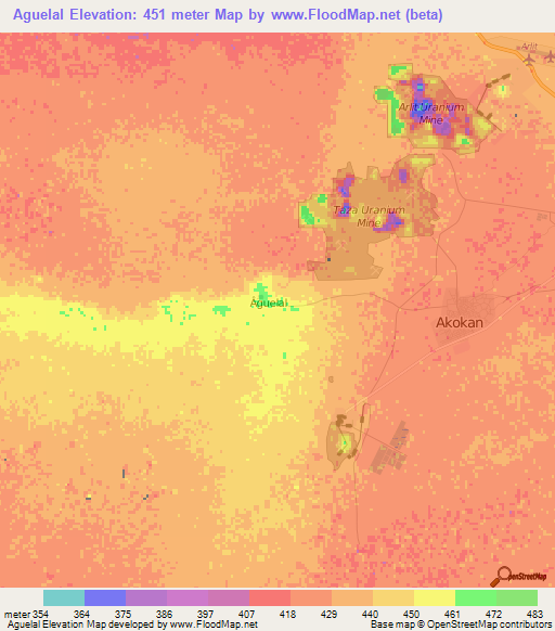 Aguelal,Niger Elevation Map