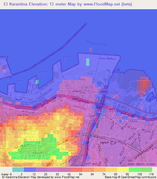 El Karantina,Lebanon Elevation Map