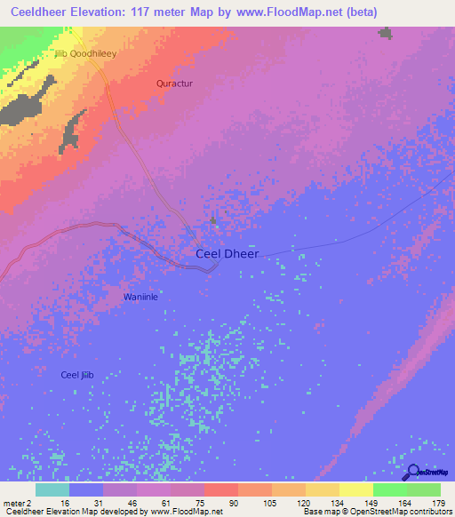 Ceeldheer,Somalia Elevation Map