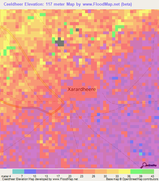 Ceeldheer,Somalia Elevation Map