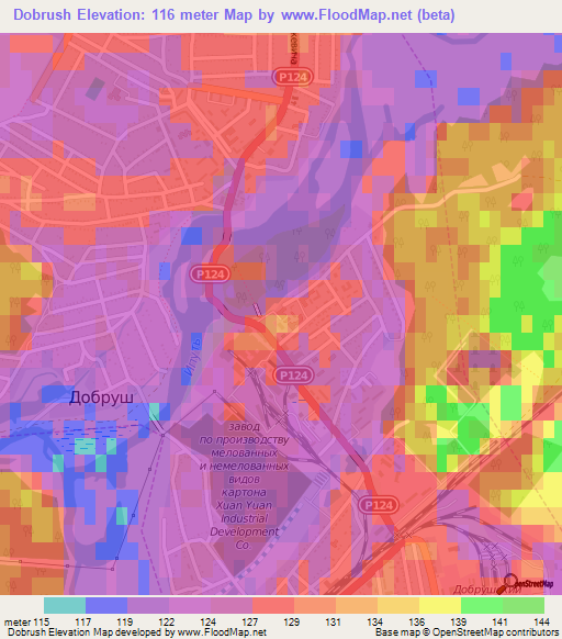 Dobrush,Belarus Elevation Map