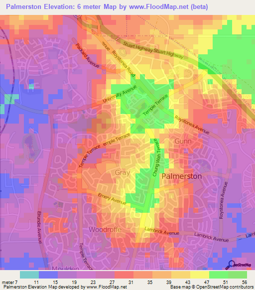 Palmerston,Australia Elevation Map