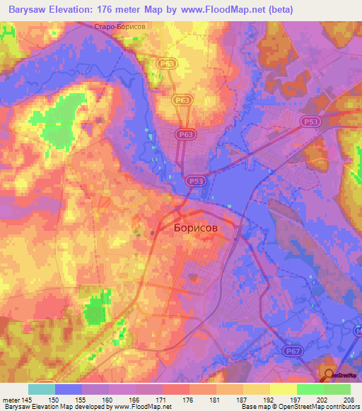 Barysaw,Belarus Elevation Map