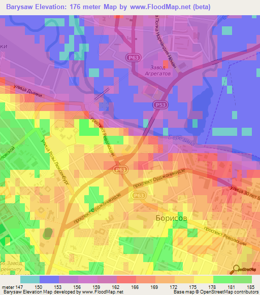 Barysaw,Belarus Elevation Map