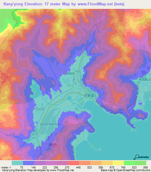 Kanp'yong,North Korea Elevation Map