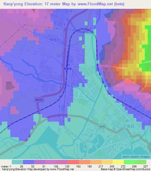 Kanp'yong,North Korea Elevation Map