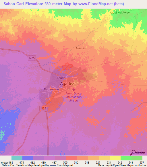 Sabon Gari,Niger Elevation Map