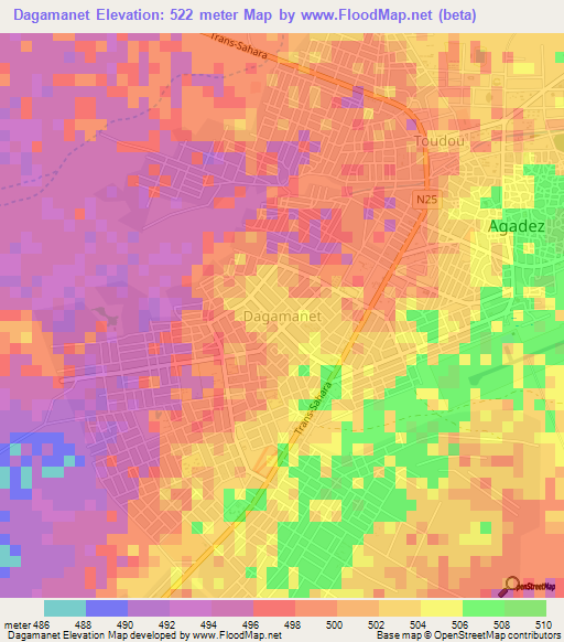 Dagamanet,Niger Elevation Map